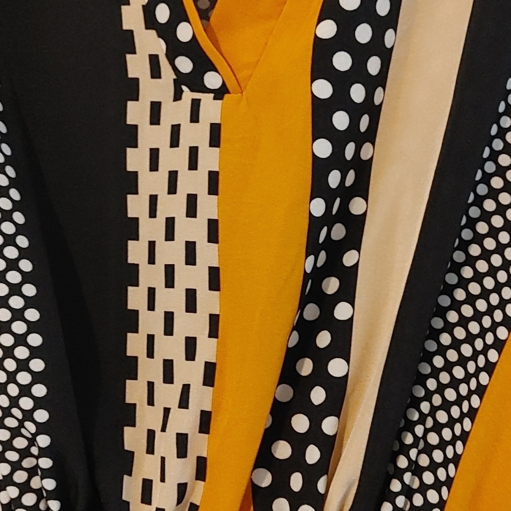 Plus Size 1X-2X Midi Dress Lightweight Mixture Of Polka Dots & Stripes Fall Hues - Picture 5 of 7